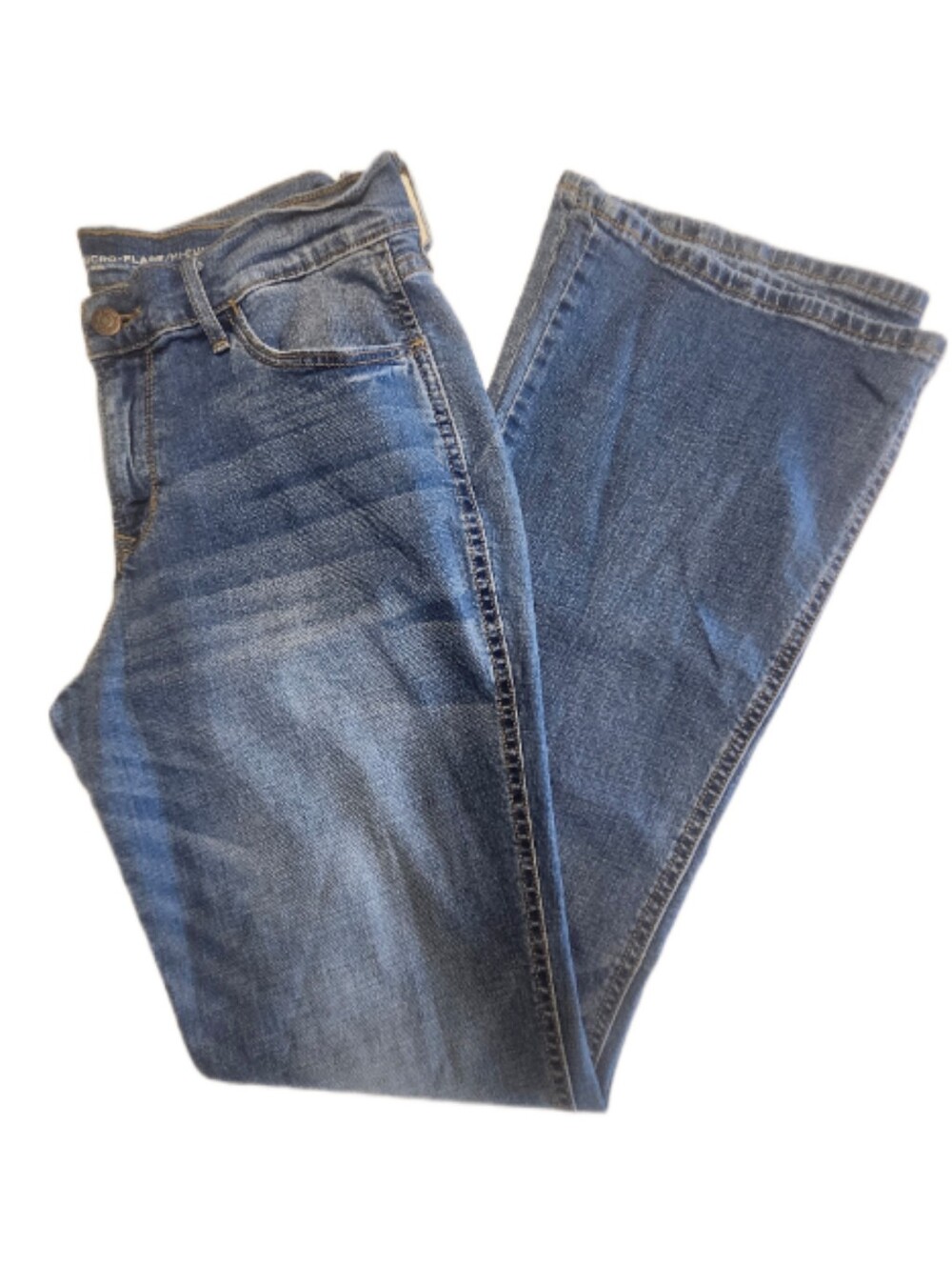 Old Navy Medium Blue Mid Rise Micro Flare Soft Denim Jeans, 10 Regular